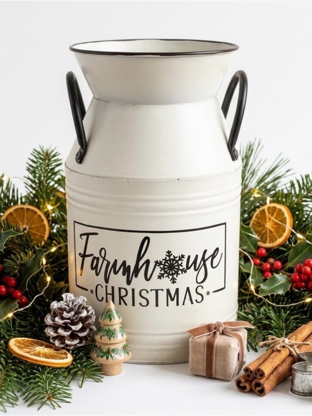 Farmhouse Christmas White Holiday Metal Milk Jug (milk jug only) NWOT